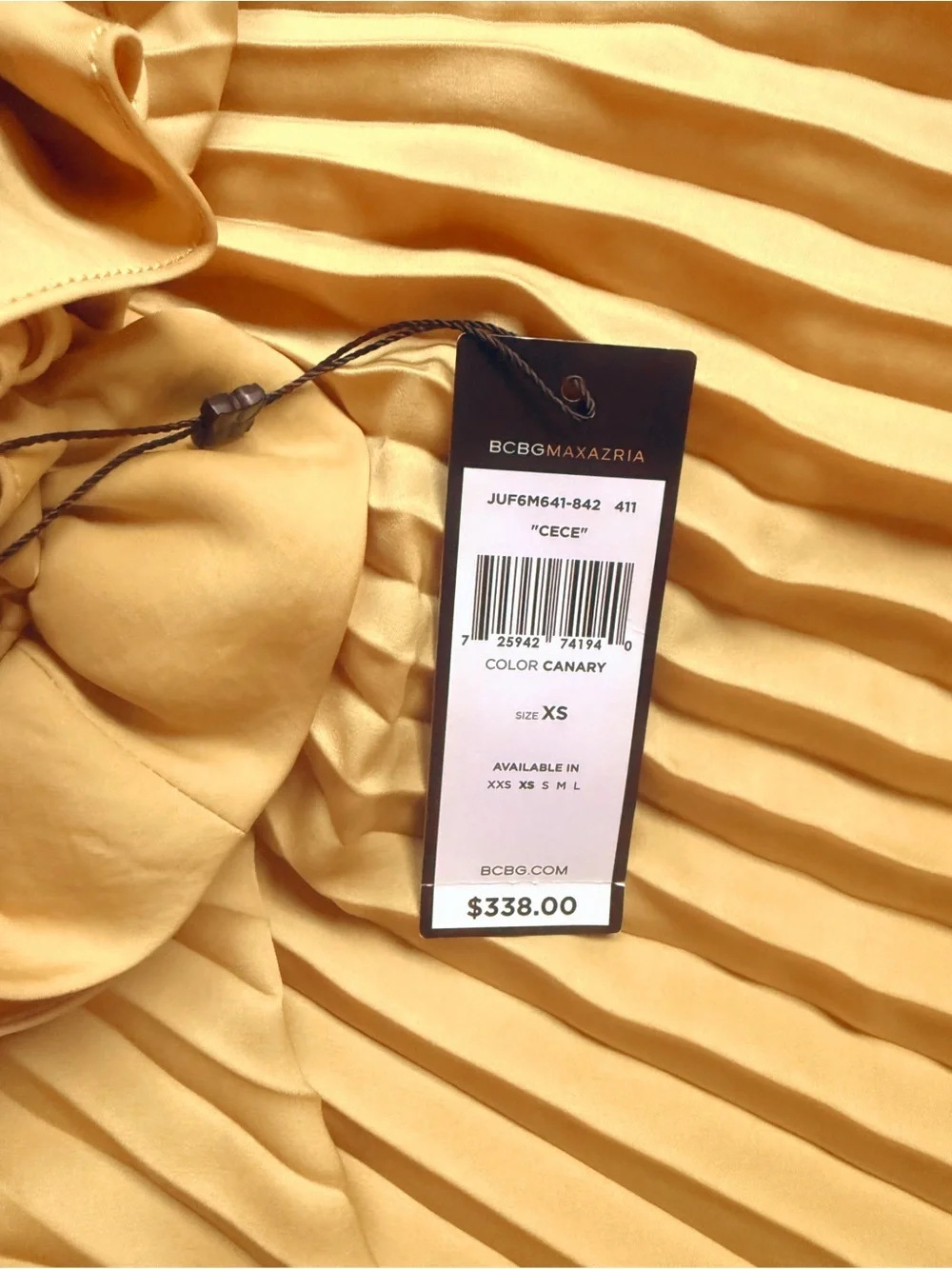Vintage BCBGMAXAZRIA Cece Pleated One-Shoulder Dress XS NWT Canary Yello
